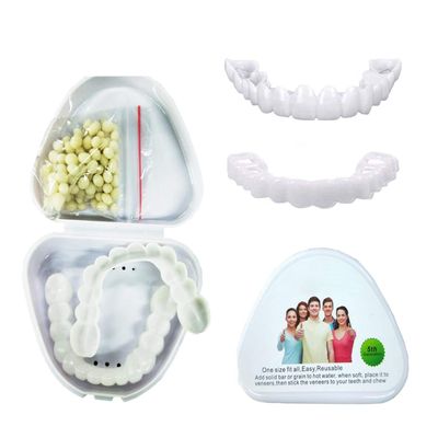 Flipped Warmth 2 Pairs Instant Veneers Dentures False Teeth, Fake Teeth Clip on Veneers Top And Bottom Snap Smile Teeth Top And Bottom Clip in Veneers Teeth Temporary False Teeth