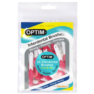 OPTIM 0.4mm Pink Standard Interdental Brush - Pack of 25 Brushes Plus 5 Free
