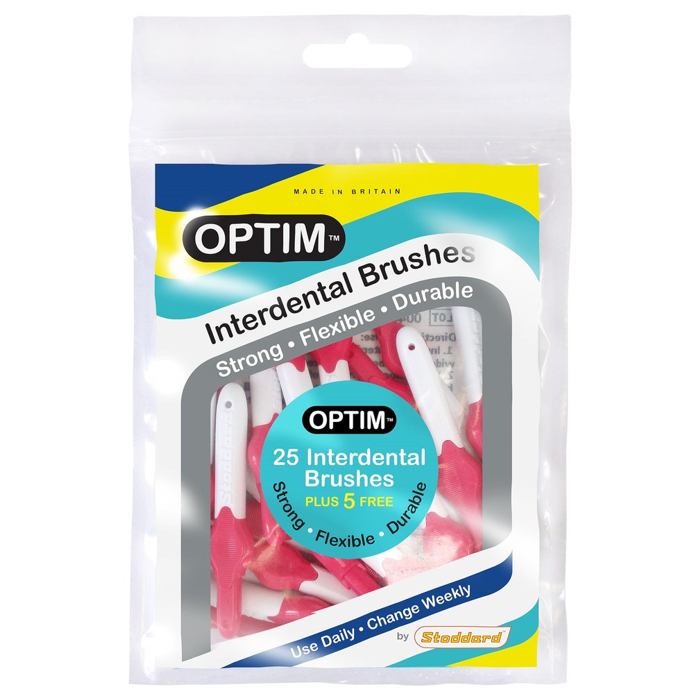 OPTIM 0.4mm Pink Standard Interdental Brush - Pack of 25 Brushes Plus 5 Free