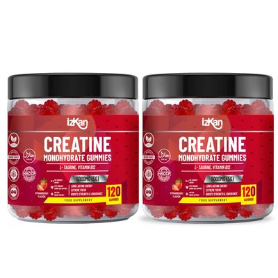 Creatine Gummies 5000mg (5G) for Men & Women - 120 Chewable Creatine Monohydrate Gummies Strawberry Flavoured | Pre Workout Gym Supplement| Muscle Boost| 4 Per Day - Vegan & Halal (2X)