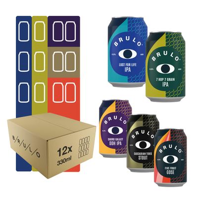 Brulo Non-Alcoholic Beer 12 Pack Mixed Discovery Set Alcohol Free Craft Beer Low-Calorie Drinks Vegan Great Gift Dry January
