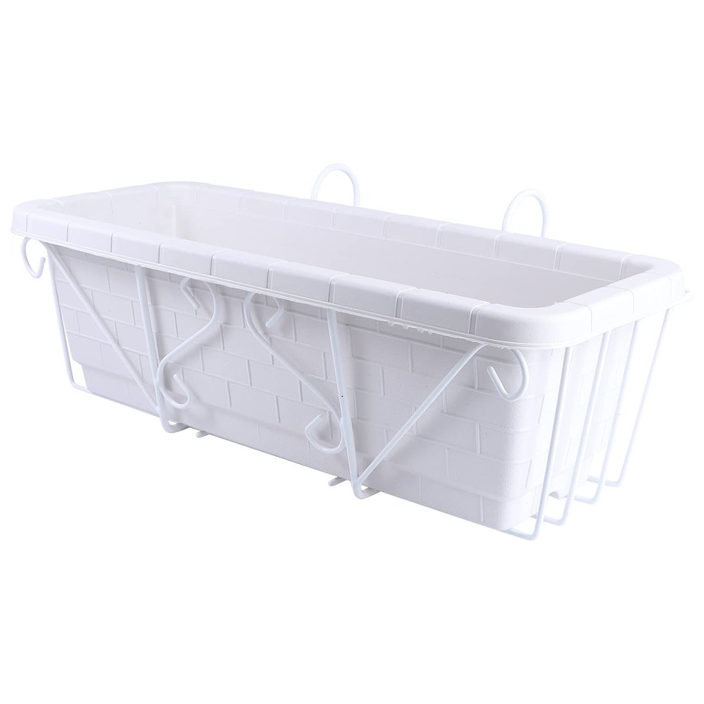 Over Rail Planter Holder Hanging Shelf Basket Balcony Hanging Flower Box Rack Railing Planter Pots Iron Metal Plant Stand Flower Pot Holder for Patio Porch Windows Hanging Plant Stand (Color : White