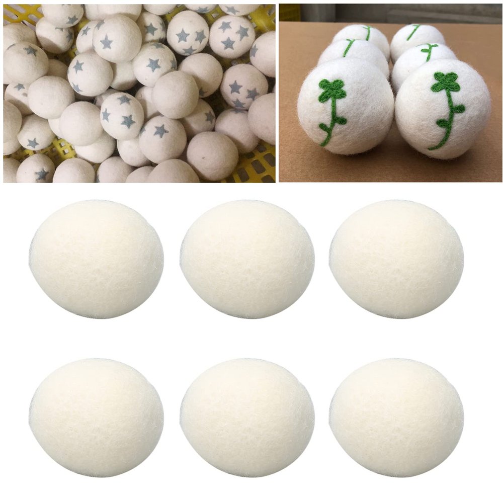 Organic Wool Dryer Balls, Pack of 6, 4cm, Natural Fabric Softener, Reusable Laundry Aid for Static and Wrinkle Reduction