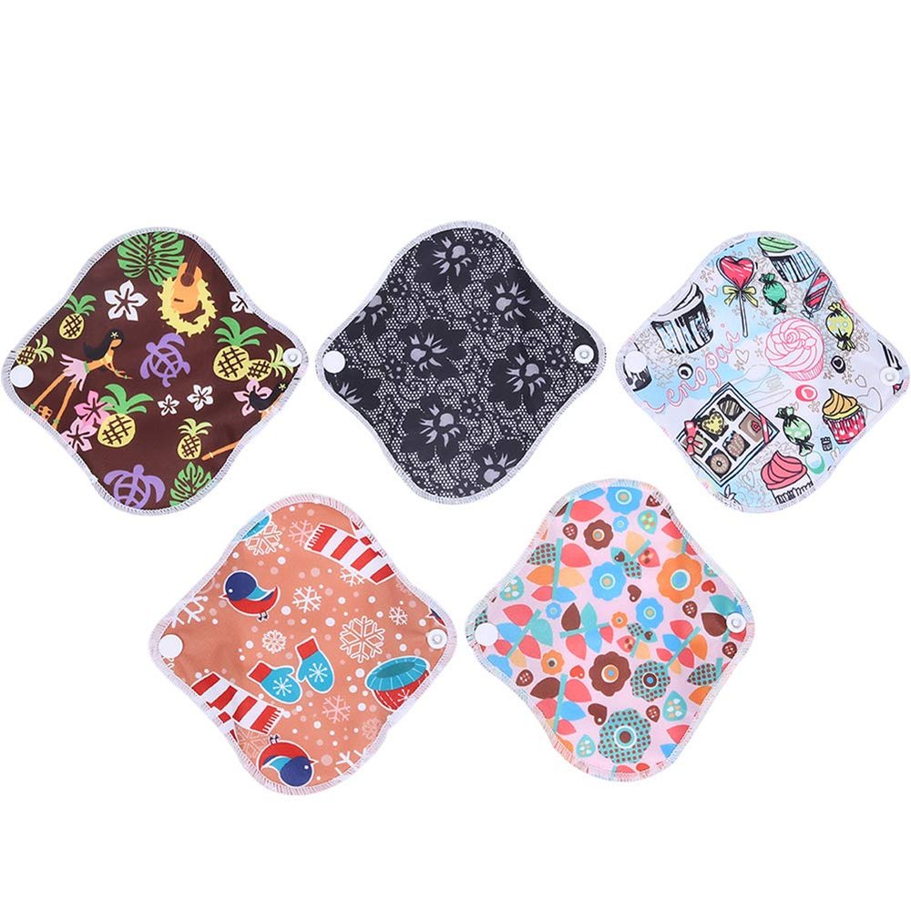 5 Pcs Cloth Napkins, Washable Sanitary Napkins, Reusable Bamboo Menstrual Pads, Feminine Cloth Sanitary Pads for Teenage Women, S(B-Multicolor)