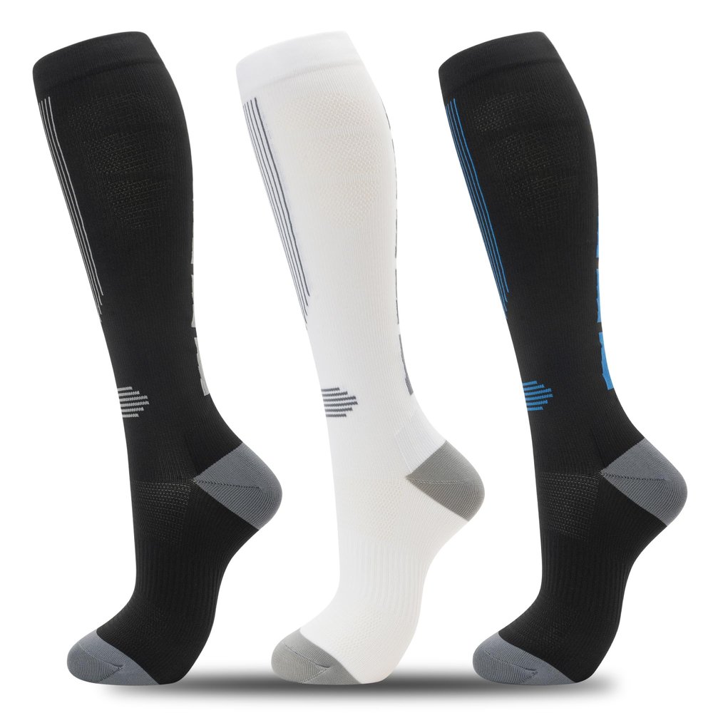 fenglaoda Compression Socks for Women Men Circulation 20-30 mmHg Cute Fun Support Socks For Nurse, Pregnancy, Travel, Flight, 16-3pairs-sports-8, Small-Medium