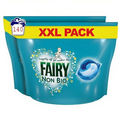 Fairy Non Bio Pods, Laundry Detergent, Washing Liquid Pods/Capsules, 140 Washes, Huggably Soft for Sensitive Skin - Savers Pack