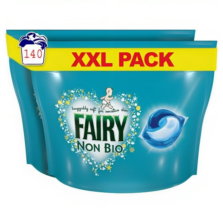 Fairy Non Bio Pods, Laundry Detergent, Washing Liquid Pods/Capsules, 140 Washes, Huggably Soft for Sensitive Skin - Savers Pack
