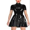 GOCTRN Black Sexy Latex Dress with Short Sleeves High Collar Back Zippers Rubber Bodycon Playsuit,Black,L view 1