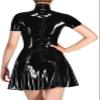 GOCTRN Black Sexy Latex Dress with Short Sleeves High Collar Back Zippers Rubber Bodycon Playsuit,Black,L view 2