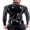 Latex Men Tops T-Shirt Front Zip Tank Tops Rubber T-Shirt Rubber Fetish Exotic Tank Tops with Front Zip,Black,L view 2