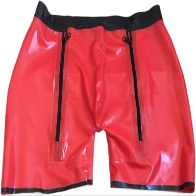 GOCTRN Rubber Red Sexy Boxer Shorts Zipper Design Comfortable Handmade Customization 0.4mm,Red-black,M