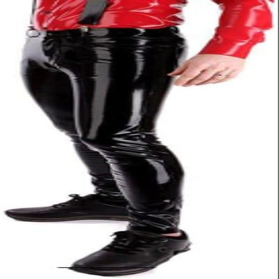 GOCTRN Handmade Black Latex Gummi Rubber Men Jeans Pants Slim 4 Pockets Customized with Front Zip,White,XXL