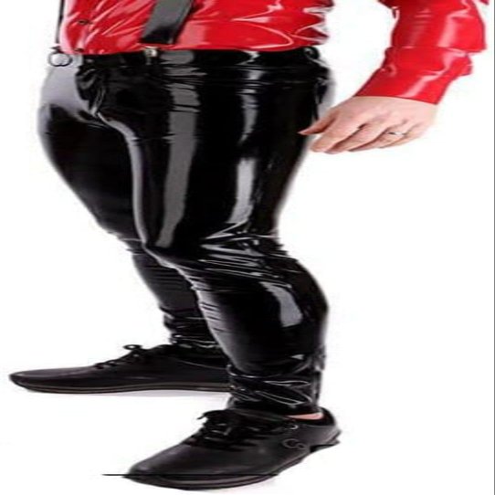 GOCTRN Handmade Black Latex Gummi Rubber Men Jeans Pants Slim 4 Pockets Customized with Front Zip,White,XXL