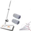 2023 New Upgrade Large Stainless Steel Flat Mop Long Handle with Reusable Microfiber Pads,360 Rotating Mop with Dewatering Scraper Surface Microfiber For Wall Floor Cleaning (White) view 1