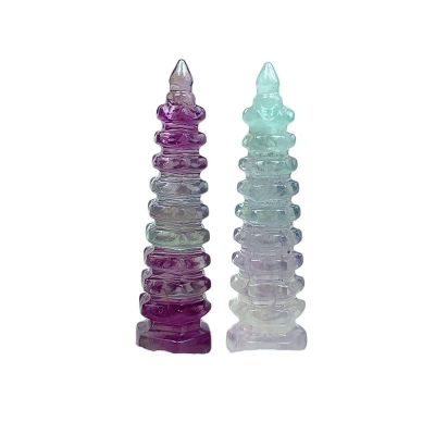 1PC Natural Fluorite Animals Carved Dog Cat Elephant Bunny Tower Crystal Stone Quartz Home Decoration,Fluorite Tower,1pc