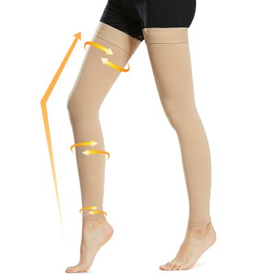 beister 15-20 mmHg Compression Stockings for Women & Men, Thigh High Medical Footless Graduated Compression Sleeves with Dot Silicone Band, Support Pressure Socks for Varicose Veins, Edema, DVT
