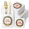 Zhanmai 150 Christmas Cocktail Napkins with Cutlery Holders Set Christmas Paper Napkins with Pocket Napkins Disposable Dinner Napkins for Xmas Party Silverware Supplies (WOO-Zhanmai-513) view 1