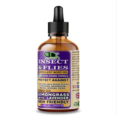 DD Teck Premium Insect Repellent with Lemongrass & Lavender  DEET Free Extra Strength Body Oil  Repels Mosquitoes, Fleas, Ticks, Moths & Spiders  Travel & Outdoor Protection (100ml Glass Dropeer)