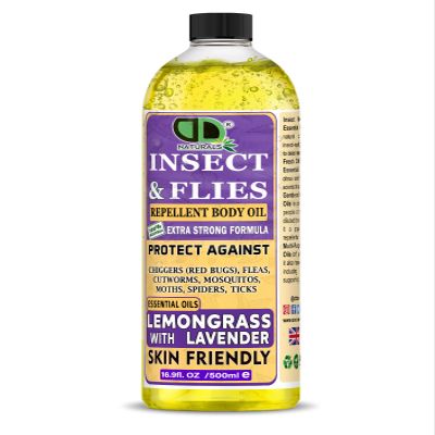 DD Teck Premium Insect Repellent with Lemongrass & Lavender  DEET Free Extra Strength Body Oil  Repels Mosquitoes, Chiggers, Fleas, Ticks, Moths & Spiders  Travel & Outdoor Protection (500ml Cap)