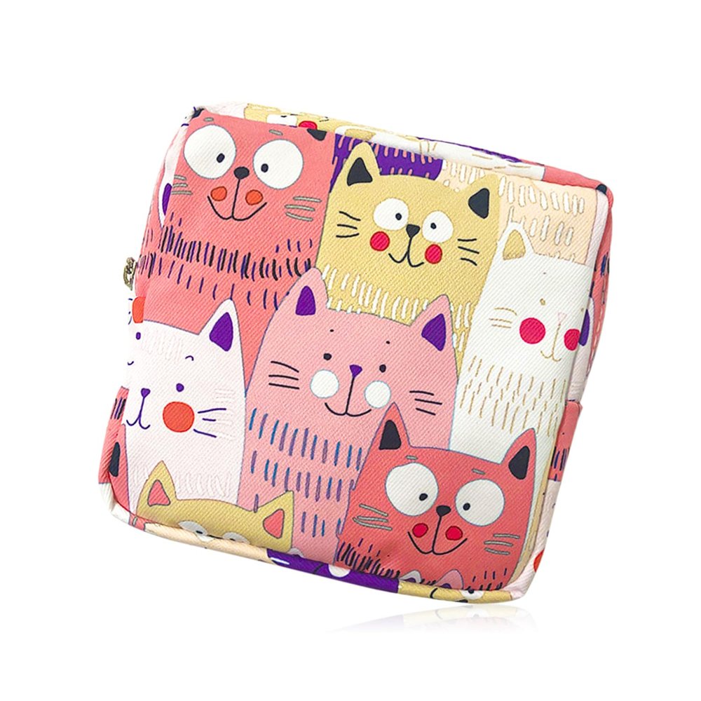 Rumyve Sanitary Napkin Storage Bag Portable Coin Purse Bag,Sanitary Napkin Storage Bag Portable Zipper Coin Purse Bag, School Women Girls Ladies(Cat)