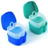 JMU 2pcs Denture Bath Case, Denture Cup for Soaking Dentures with Strainer Basket Tray for Dentures, Mouth Guard Storage Case (Navy Blue/Teal Blue) view 1