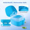 JMU 2pcs Denture Bath Case, Denture Cup for Soaking Dentures with Strainer Basket Tray for Dentures, Mouth Guard Storage Case (Navy Blue/Teal Blue) view 4