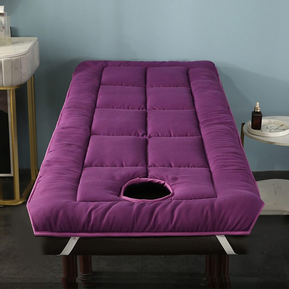 LXJDDLD Spa Massage Table Pad,Beauty Salon Bed Mattress with Square/Round/Trapezoidal Head,Lash Bed Cover with Face Breathing Hole,Non-Slip Massage Accessories Protective Topper,Purple T,80x190cm