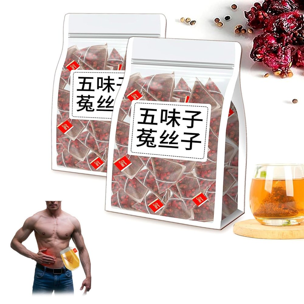 Men's Essentials Five Flavors Goji Berry Tea, Schisandra Dodder Tea, Five Flavors Wolfberry Tea, Chinese Kidney Care Tea, Health Liver Care Tea for Men (2pcs)