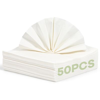 FEHHTO White Disposable Napkins - 50 Count Compostable Bamboo Eco-Friendly Paper Napkins - 13"x13", 2-Ply Unbleached Recycled Dinner Napkins - Soft, Absorbent, Biodegradable for Kitchen, Party