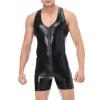 Mymyguoe Wetlook Lingerie Men's Jumpsuit Party Clubwear Latex Jumpsuit for Men in Latex with Zip Short Jumpsuit Shiny Underwear Clubwear, black, S view 1