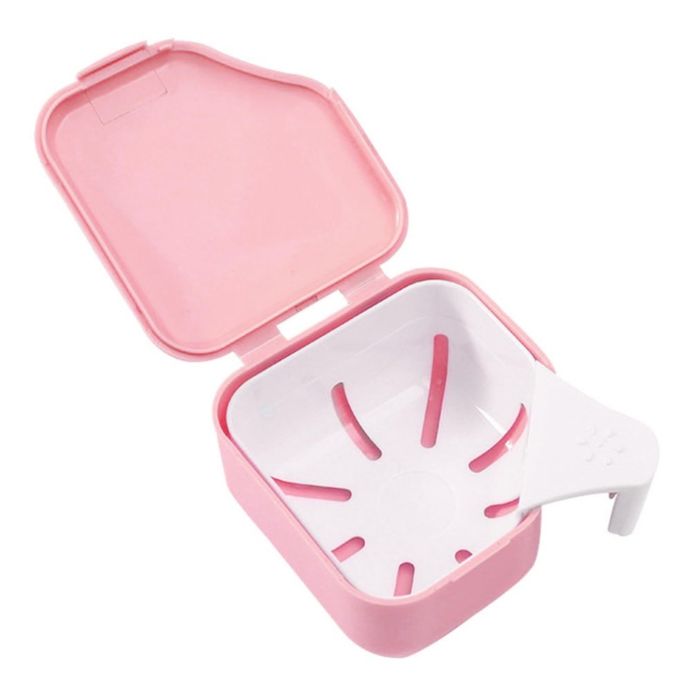 Denture Case, Denture Storage Box Anti-Crack Store Dentures Professional Double Drain Easy to Use Denture Care Box for Cleaning Denture, Special Birthday Gift Pink