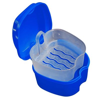 2PCS Denture Case, Denture Cup with Strainer, Denture Bath Case Effective Compact False Teeth Full Protection Denture Bath Box for Trip Dark Blue