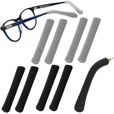 Glasses Ear Cushion Upgrade Soft Knitting Cotton Fabric Eyeglass Ear Cushions Holder Grips, Anti-Slip Eyeglasses Temple Tips Sleeve Retainer, For Glasses Sunglasses Eyewear(2pairs Black+2pairs gray)