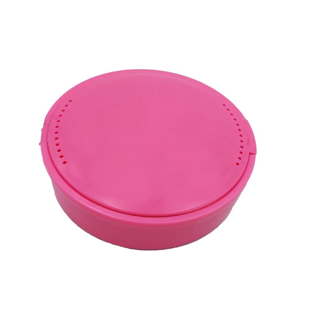 Denture Case, Orthodontic Retainer Box Wear-Resistant Vent Hole Design with Mirror Dental Mouthguard Denture Holder Mouthpiece Case for Unisex, Special Birthday Gift Pink