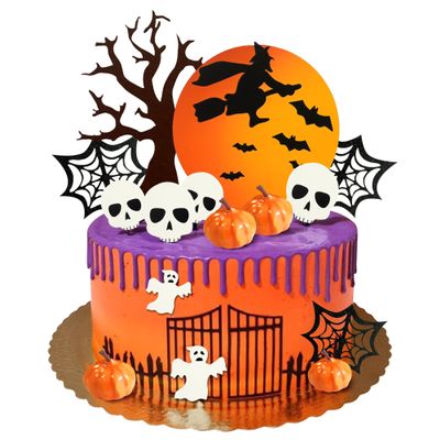 Halloween Cake Toppers Moon Ghost Cake Topper Pumpkin Skull Head Spider Web Cake Decorations For Trick-or-Treat Halloween Party Supplies (Style 01)