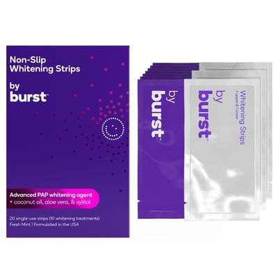 Burst Non-Slip Teeth Whitening Strips (20 Single-Use Strips/10 Whitening Treatments) | Fresh Mint | Fast Acting Advanced Pap Whitening Agent + Coconut Oil, Aloe Vera & Xylitol | Formulated in The USA