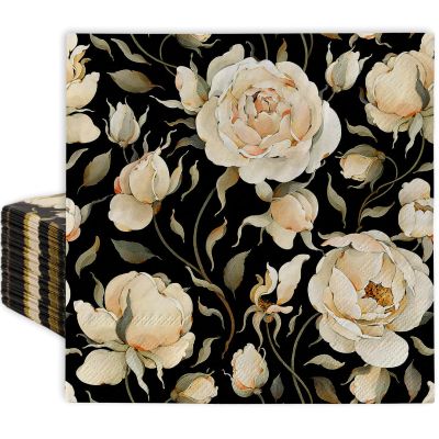 AnyDesign 80 Pack Vintage Floral Paper Napkins Retro Rose Peonies Black Flower Disposable Square Luncheon Dinner Napkins for Party Supplies Table Decor, 6.5 x 6.5 Inch