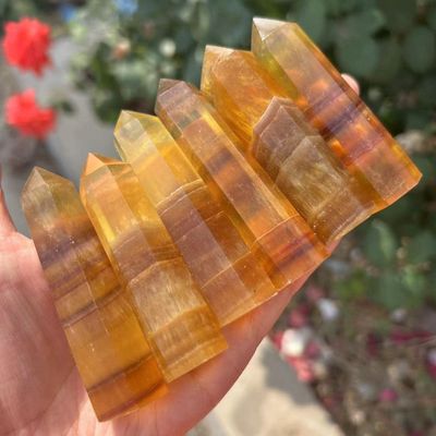 AOHRO Natural crystal rough Natural Crystals Quartz Yellow Fluorite Point Tower Stone Room Home Office Decoration (Size : 1000g)