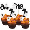 Gyufise 24Pcs Ghost 1st Birthday Halloween Cupcake Toppers Glitter First Birthday Spooky One Cupcake Pick Decorations for Halloween Theme Baby Shower Kids 1st Birthday Party Supplies