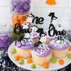 Gyufise 24Pcs Ghost 1st Birthday Halloween Cupcake Toppers Glitter First Birthday Spooky One Cupcake Pick Decorations for Halloween Theme Baby Shower Kids 1st Birthday Party Supplies view 4