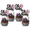 Gyufise 24Pcs Ghost Oh Baby Cupcake Toppers Glitter Bow Spooky Halloween Cupcake Pick Decorations for Halloween Theme Baby Shower Kids Birthday Party Supplies Black view 1