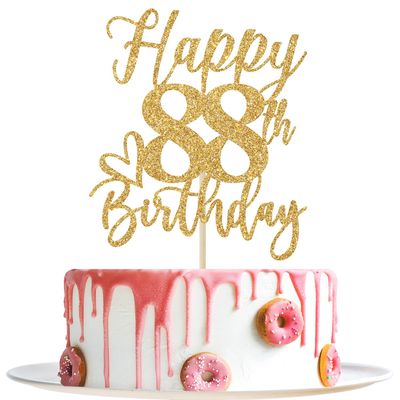 Happy 88th Birthday Cake Topper, 88th Birthday Decorations for Men/Women, Cheers to 88 Years, Hello 88, 88th Happy Birthday Party Supplies Gold Glitter
