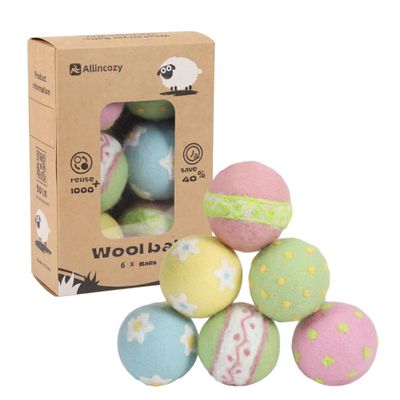 ALLINCOZY Wool Dryer Balls Laundry Reusable, Natural Eco-Friendly Fabric Softener Reduce Clothing Wrinkles, New Zealand Wool Laundry Balls for Dryer (Pack of 6, Pastoral)