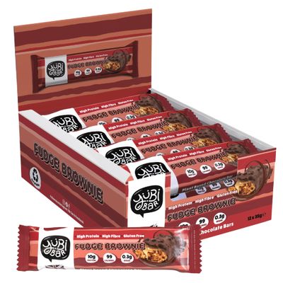 Yubi Fudge Brownie - 12 Pack - Protein Bars - 99 Calories, High Protein, High Fibre, Low Sugar, Gluten Free and Dairy Free - Healthy Snacks/Nutrition Bar - Chocolate Bars - 420g