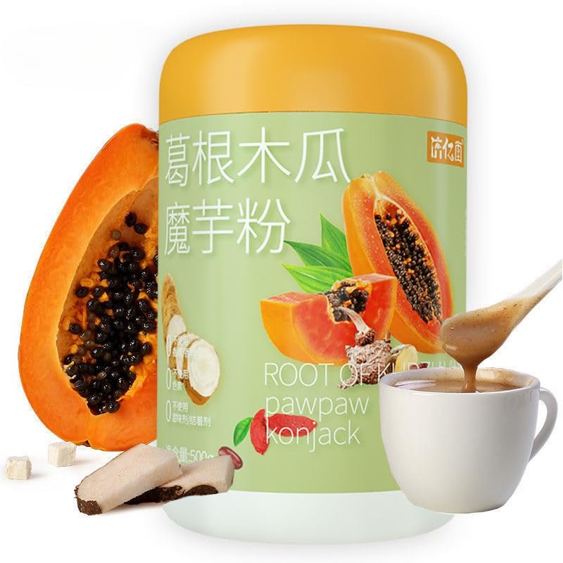 Papaya konjac yam powder, Chinese snacks, nutritious cereals breakfast, healthy vegetable soup, ready to eat konjak Congee 500g/can, instant nutritious meal substitute powder, side dish (1 can)