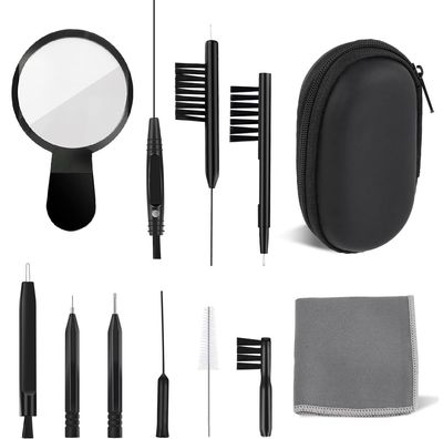 Hearing Aid Cleaning Kit, Earbuds Cleaner Kit, Hearing Amplifier Cleaner Accessories with Brush Wipes Magnifier Ventilation Rod Screwdriver with Case(13 Pieces)