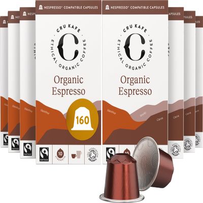 Cru Kafe Organic Arabica & Robusta Espresso Single-Serve Coffee Pods (160 Pods) Compatible with Nespresso Original Line