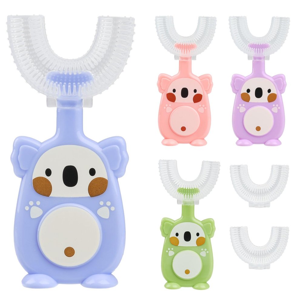 Kids U Shaped Toothbrush, 6 Pcs Soft Silicone Toddler Toothbrushes with Replace Brush Heads, Food Grade Bristles Massage Gums, All-Round Oral Cleaning Toothbrush for Kids 2-6 Years Old