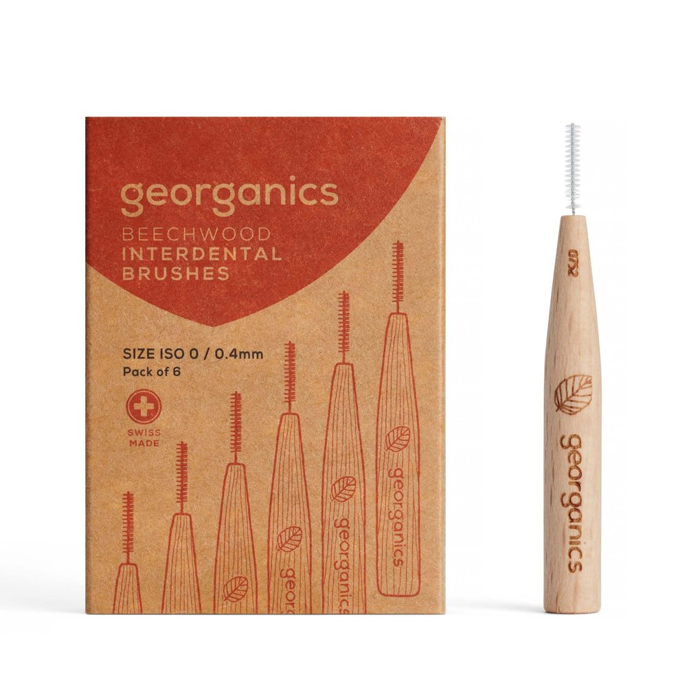 Georganics Beechwood Interdental Brushes ISO 0 (0.4mm) - Naturel and Efficient Teeth Cleaning for Narrow Interdental Gaps - Compostable and Biodegradable - Vegan BPA-Free Nylon Bristles - Pack of 6
