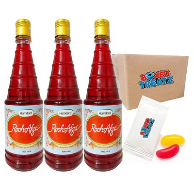 Rooh Afza 3 X 800ml - Rose Syrup - Gives The Body Vigor, Vitality & Freshness, Boxed Treatz